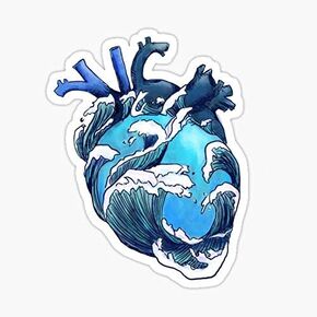 Surf Waves Heart Adventure Sticker, 4 inches - Laptop, Yeti, Decal, Luggage Stickers