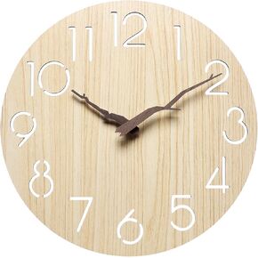 12 Inch Wooden Wall Clock, 12 Inch Wall Clock, Wall Clock, SilentClock, for Living Room Bedroom, Room Decor, Home Decor,Kitchen, Office Decor, Hollow Out Process Design White (Wood Color)