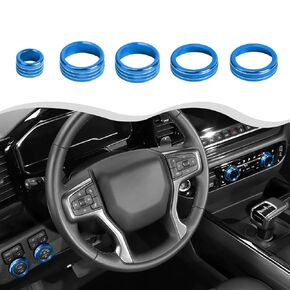 Dashboard Air Conditioning Switch Ring Cover Kits Center Console Dash Switch Ring Cover Kits for Chevrolet Silverado 2022+ interior accessories (5Pcs,Aluminum Alloy,Silver)