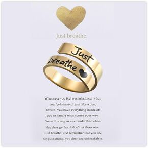 Just Breathe Ring for Women, Adjustable Spiral Wrap Healing Rings, Inspirational Heart felt Ring Gift