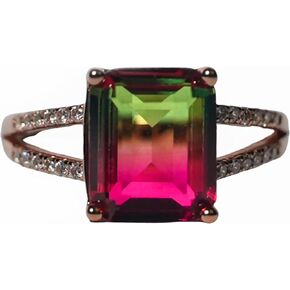 Watermelon Tourmaline Ring Crystal Promise Ring for Love Tourmaline Cute Gemstone Ring for Her Real Crystal Rings 18k Gold
