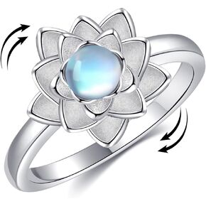 Lotus Spinner Ring Sterling Silver Lotus Flower Fidget Rings for Anxiety Stress Relieving Ring Moonstone Jewelry Gift for Women