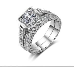 Vintage Fashion Women's 925 Sterling Silver Square Stone Ring Pattern Set Ring Square Cushion Cut Cubic AAA Zircon Statement Engagement Ring CZ Sparkling Wedding Ring Size 6-10 638 (8)