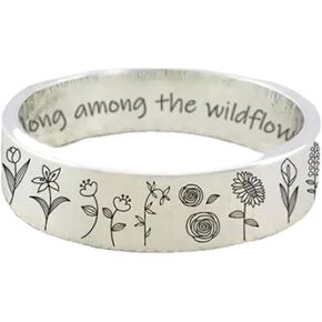 HUASAI Sunflower Ring for Women Vintage Wildflowers Band Ring Sunflower Statement Ring Silver Floral Ring You Belong Among the Wildflowers Ring Inspirational Gifts Jewelry