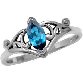 Silvershake 8X4mm Marquise Shape Birthstone Gemstone White Gold Plated or Yellow Gold Plated 925 Sterling Silver Scroll/Filigree Victorian Style Ring Jewelry for Women