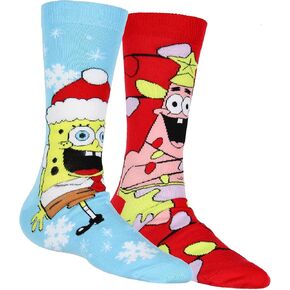 SpongeBob SquarePants Socks I am Ready Christmas Holiday SpongeBob 2 Pack Mid Calf Mens Crew Socks Shoe Size 8-12