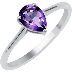 TISHAVI Natural Amethyst/Citrine/Garnet/Peridot/Blue Topaz 925 Sterling Silver Plated Rings for Women - Handmade Pear Shape Light Weight Solitaire Rings Fashion Jewelry - Gifts for Her in Saudi Arabia