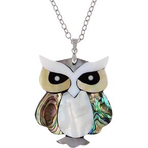 Alilang Silvery Tone Abalone Shell Owl/Elephant Animal Pendant Necklace Wedding Christmas Jewelry