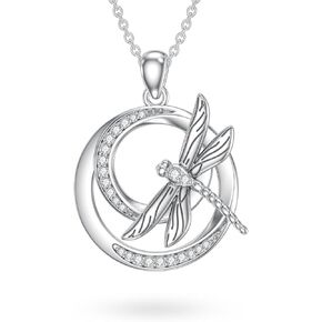 1/40 Carat Diamond Dragonfly Necklace for Women 925 Sterling Silver Round Dragonfly Pendant 18K White Gold Plated Fine Jewelry