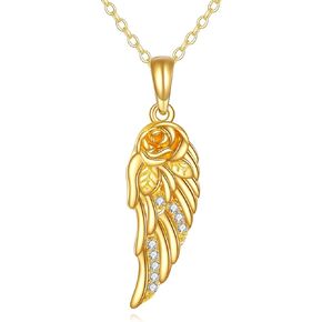 14K Gold Wings Necklace 14K Solid Yellow Gold Guardian Angel Wings Pendant Necklace Gold Wings Jewelry for Women Gifts
