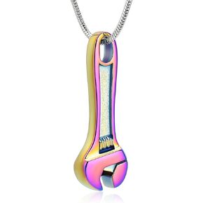 Wrench Urn Necklace for Human Ashes - Wrench Urn Necklace with Mini Keepsake Urn Memorial Ash Jewelry for Women Men