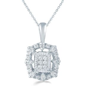 Fifth and Fine 1/6ct tw Diamond Emerald shaped Cluster Fashion Pendant in Sterling Silver with 18" cable chain