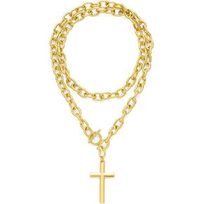 Big Gold Cross Pendant Necklace Chunky Twisted Chain Link Long Necklace for Women