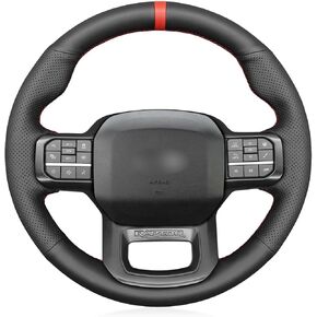 MEWANT for Ford F-150 Raptor Steering Wheel Cover for Ford F150 (Raptor) 2021-2023 Hand-Stitched Genuine Leather Car Steering Wrap