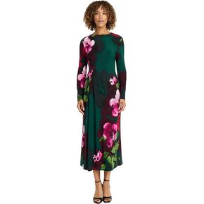 Maggy London Women's Elegant Floral Midi Bodycon Long Sleeve Cinched Waist-Wedding Guest Cocktail Garden Dress