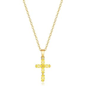 Cross Necklace for Women, 14K Gold Plated Birthstone Necklaces Cubic Zirconia Cross Pendant Necklace Dainty Gold Jewelry Gifts