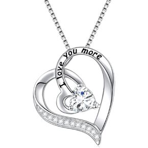 FLYOW Gifts For Mom I Love You More Heart Necklace for Women 925 Sterling Silver CZ Pendant Mother Daught Jewelly in Kuwait