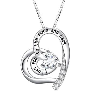 FLYOW Gifts For Mom I Love You More Heart Necklace for Women 925 Sterling Silver CZ Pendant Mother Daught Jewelly