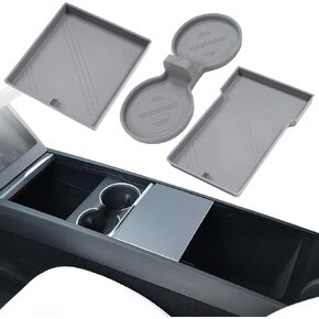 3PCS Center Console Organizer,Armrest Storage Box Mat,Center Console Organizer Organizer Mat,Cup Holder Mat Compatible with Tesla Model 3 (2024) Accessories (Black)