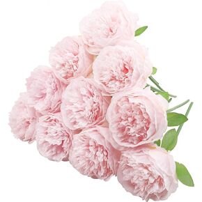 Decpro 10 Pcs Artificial Peonies, Single Stem Silk Peony Fake Flower for Wedding Home Office Party Hotel Window Sill Decoration, Floral Arrangements (10 Pcs Unbundled- Light Pink)