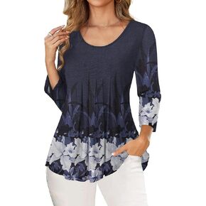 Othyroce Women's Plus Size 3/4 Sleeve Tunic Tops Casual Loose Fit Floral Mesh Blouses Pleated Layered Shirts M-2X in Kuwait