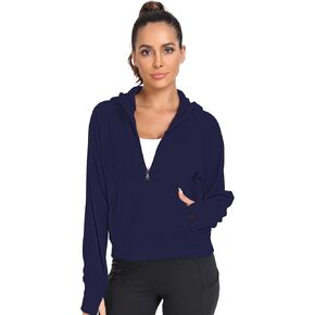 Womens Hoodies 1/2 Zipper Pullover cropped Sweatshirts Long Sleeve Loose Thumb Hole oversized