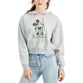 Disney Women's Ladies Mickey Mouse Fashion Cropped Hoodie with Dip Dye Drawstrings-Juniors
