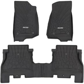 Rough Country Flex-Fit All Weather Floor Mats Set for Jeep Wrangler JL Unlimited 4-Door (2018-2024) - Non-Slip TPE Flexible Floor Mats, Waterproof, Front & Rear Set