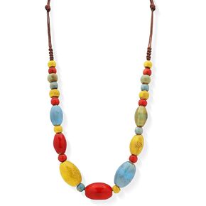 MINACHI Boho Hippie Red Yellow Ceramic Beads Strand Necklace, Vintage Bohemian Summer Beach Jewelry Gift for Women