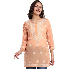 Ada Indian Hand Embroidered Chikankari Cotton Short Top Tunic Kurti Shirt for Women A911333