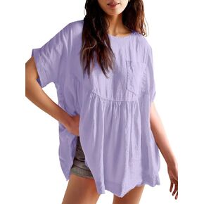 Fisoew Womens Summer Short Sleeve Babydoll Tops Casual Loose Fit Maternity Peplum Oversized Tunic Shirts