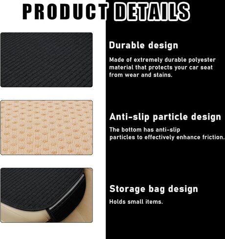 2PCS Car Seat Bottom Cover Pad, Comfortable Auto Front Seat Button Cushion Pad with Pocket, Breathable Vehicle Seat Protector Mat, Universal Truck SUV Van Car Accessories (Beige) in Kuwait