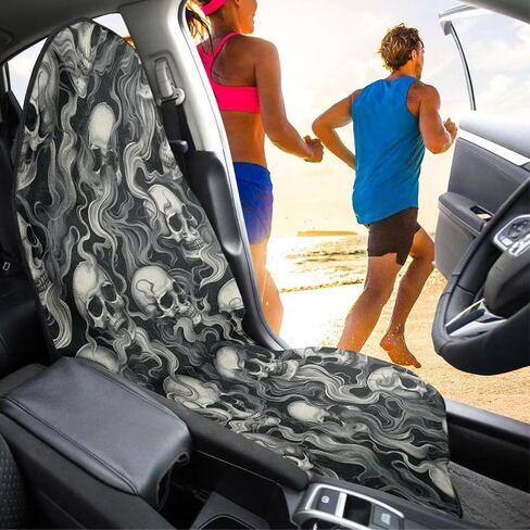 Skull Print Sports Towel Car Seatshield, Anti-Sweating Towel Car Seat Cover for After Swimming/Surfing/Waterpark, Water Resistant Car Seat Hoodie Universal Fits Most Vehicles in Saudi Arabia