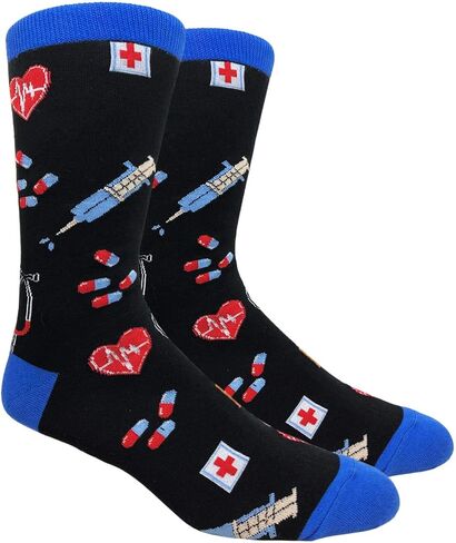Checkered World Men Cave Trouser Novelty Fun Crew Print Socks for Dress or Casual in Saudi Arabia