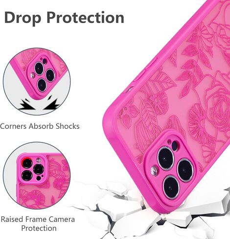 XIZYO Case for iPhone 13 Pro Max 6.7 Inch, Rose Pattern Floral Print Design Slim Case for Girls Women TPU Bumper Shockproof Protective Cover, Black in Kuwait
