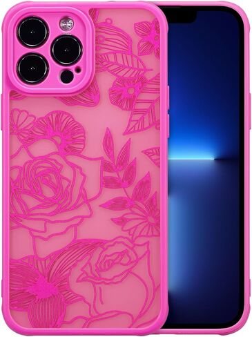XIZYO Case for iPhone 13 Pro Max 6.7 Inch, Rose Pattern Floral Print Design Slim Case for Girls Women TPU Bumper Shockproof Protective Cover, Black in Kuwait