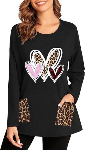 ZAFUL Women's Long Sleeve Crewneck T-Shirt 2024 Holiday Graphic Printed Top Loose Casual Tee Shirt with Pocket in Saudi Arabia