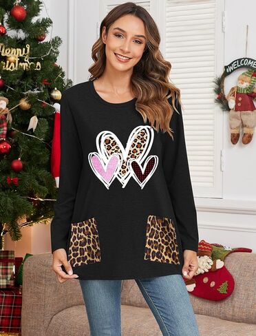 ZAFUL Women's Long Sleeve Crewneck T-Shirt 2024 Holiday Graphic Printed Top Loose Casual Tee Shirt with Pocket in Saudi Arabia