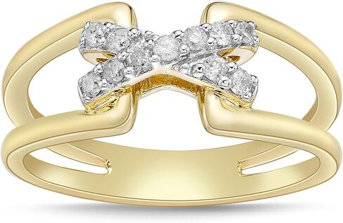 14K Gold Plated .925 Sterling Silver 1/10 Cttw Diamond Woven Infinity Knot, Equal Sign and X Shaped Ribbon Ring (I-J Color, I2-I3 Clarity) in Saudi Arabia