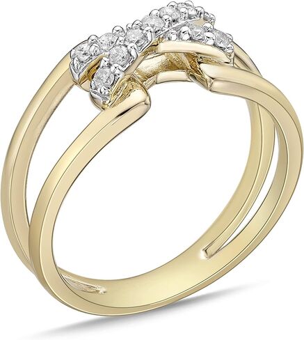 14K Gold Plated .925 Sterling Silver 1/10 Cttw Diamond Woven Infinity Knot, Equal Sign and X Shaped Ribbon Ring (I-J Color, I2-I3 Clarity) in Saudi Arabia