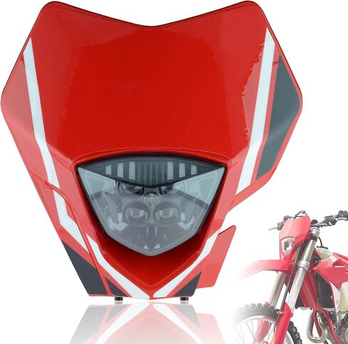 Dirt Bike LED Headlight For Motorcycle Pit Bike for Enduro Dirt Pit Bike ATV EC MC (red sticker with red cover) in Kuwait