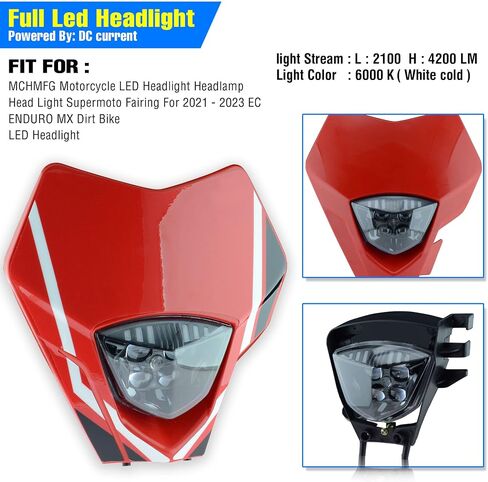 Dirt Bike LED Headlight For Motorcycle Pit Bike for Enduro Dirt Pit Bike ATV EC MC (red sticker with red cover) in Kuwait