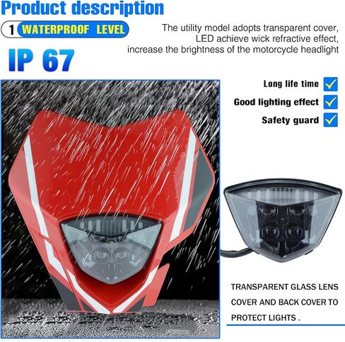 Dirt Bike LED Headlight For Motorcycle Pit Bike for Enduro Dirt Pit Bike ATV EC MC (red sticker with red cover) in Kuwait