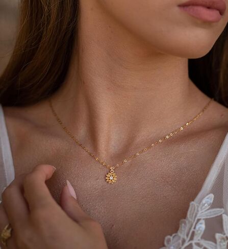 Gold Necklace for Women-14K Gold Plated Dainty Birth Flower Necklace Floral Birthstone Necklace for Women Birth Month Flower Necklace Jewelry in Saudi Arabia