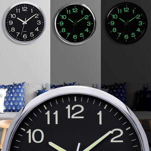 Glow in The Dark Wall Clock, 12 Inch Night Light Wall Clock Silent Non-Ticking, Battery Operated Wall Clocks for Living Room Kitchen Office Bedroom, Rose Gold in Saudi Arabia