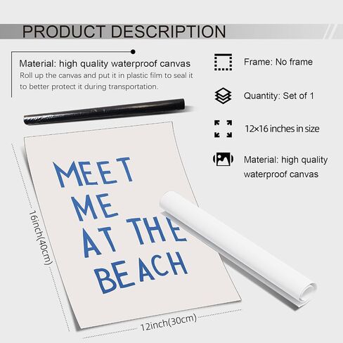 OMANI Coastal Aesthetic Posters Meet Me At The Beach Wall Art Minimalist Blue Canvas Prints Funky Beach Wall Decor for Girly Dorm Apartment 12x16 inch Unframed in Saudi Arabia