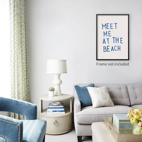 OMANI Coastal Aesthetic Posters Meet Me At The Beach Wall Art Minimalist Blue Canvas Prints Funky Beach Wall Decor for Girly Dorm Apartment 12x16 inch Unframed in Saudi Arabia