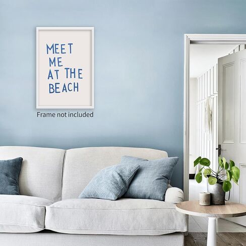 OMANI Coastal Aesthetic Posters Meet Me At The Beach Wall Art Minimalist Blue Canvas Prints Funky Beach Wall Decor for Girly Dorm Apartment 12x16 inch Unframed in Saudi Arabia