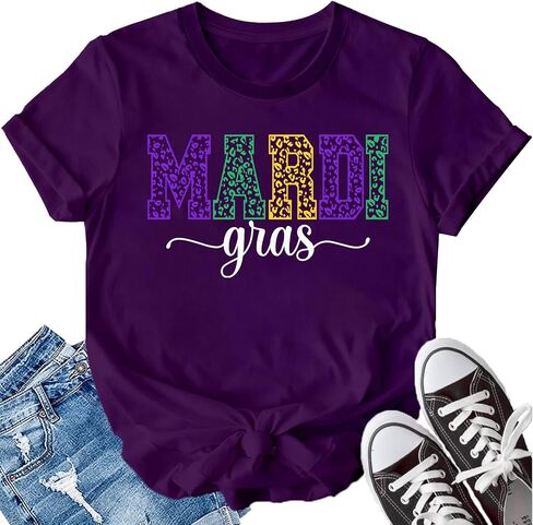 تي شيرت LBP Mardi Gras للسيدات Happy Mardi Gras Day تي شيرت نسائي سميك لحفلات الثلاثاء in Kuwait