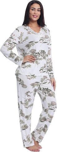 Cherrydew Women's Sleepwear Viscose Made from Bamboo Lace Trim Top and Pants Pajama Set Two Piece Loungewear Pjs in Saudi Arabia